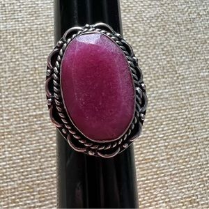 New Red Onyx Faceted Stone or Enhanced Ruby Silver Overlay Ring Size 7